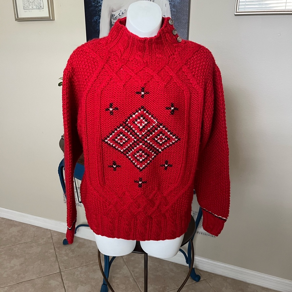 Vintage Liz Claiborne Collection - Knit By Hand - Wool Chunky Sweater - M